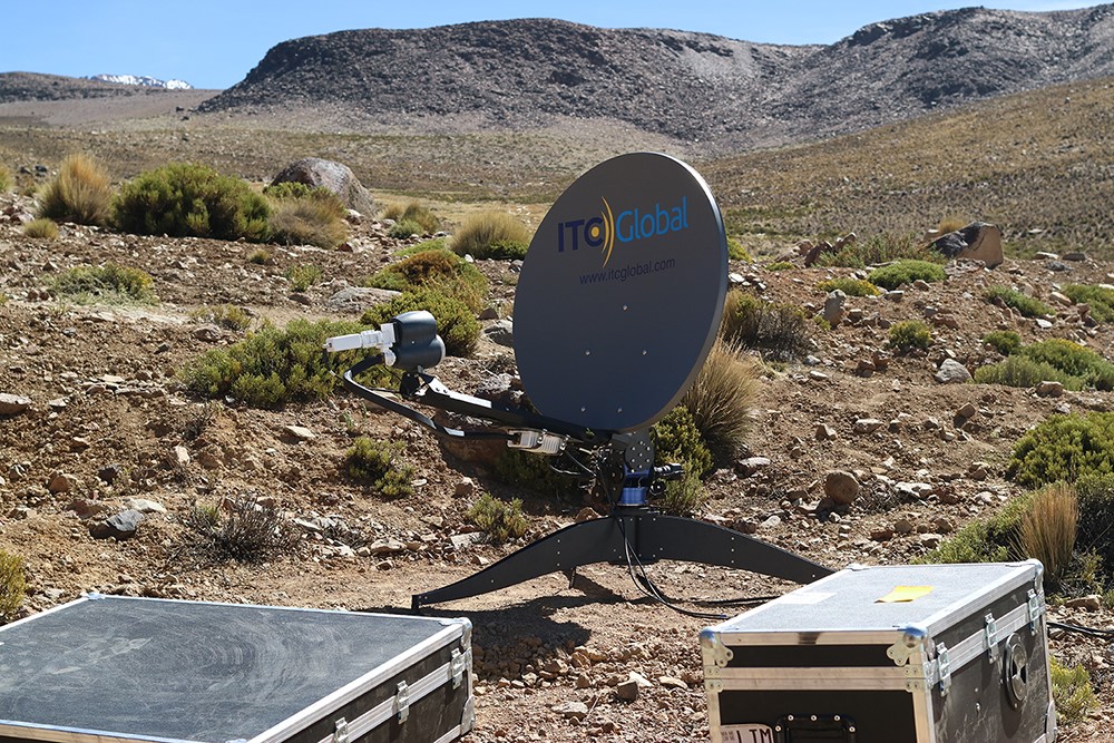 C-COM FLYAWAY ANTENNA DEPLOYED IN THE ANDES